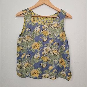 Floral Sleeveless Tank Top Vintage Reversible - Yellow & Blue Size M